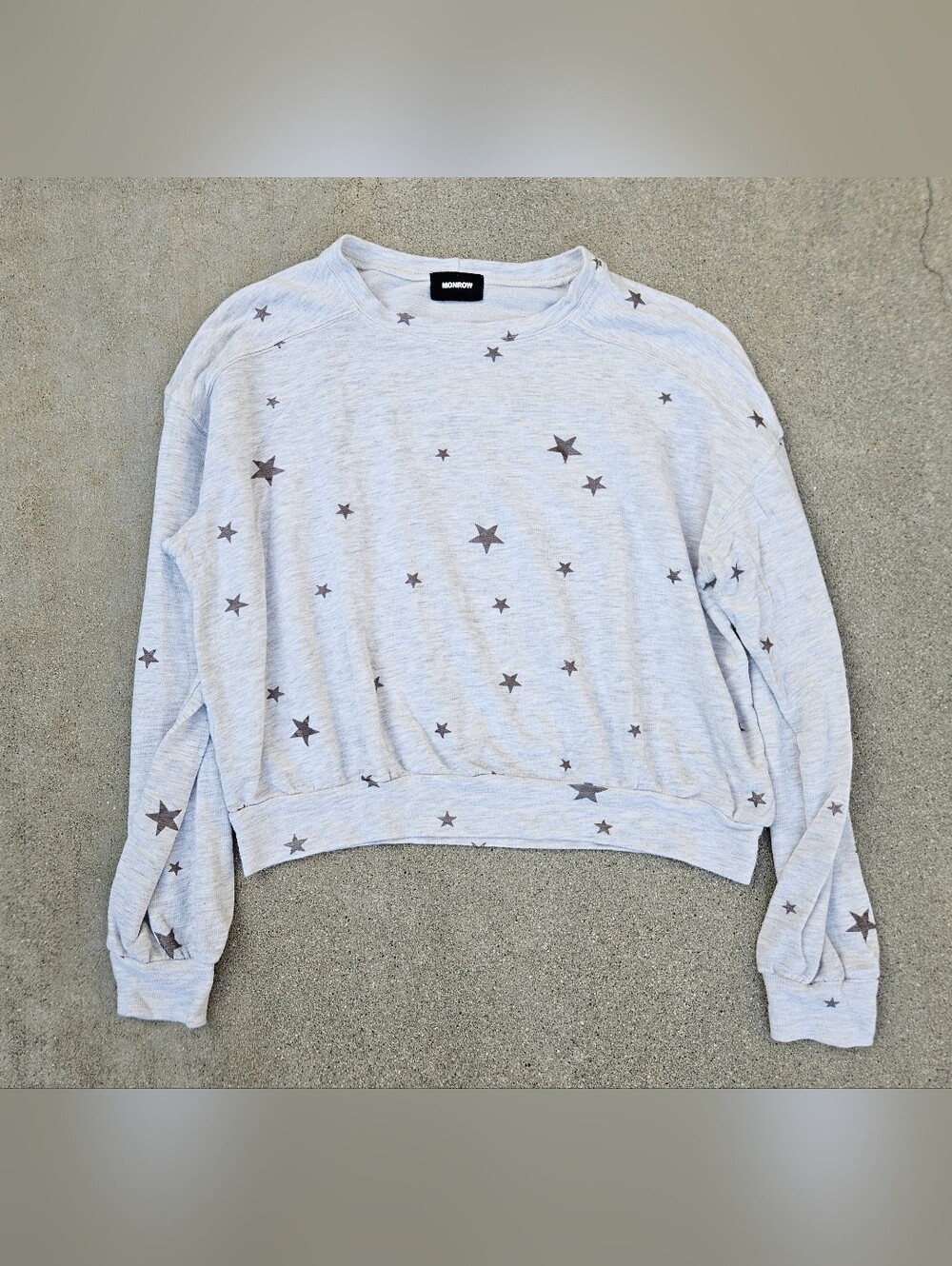 Super Rare Monrow Crop Sweater Top Graphic S/M Metallic Stars